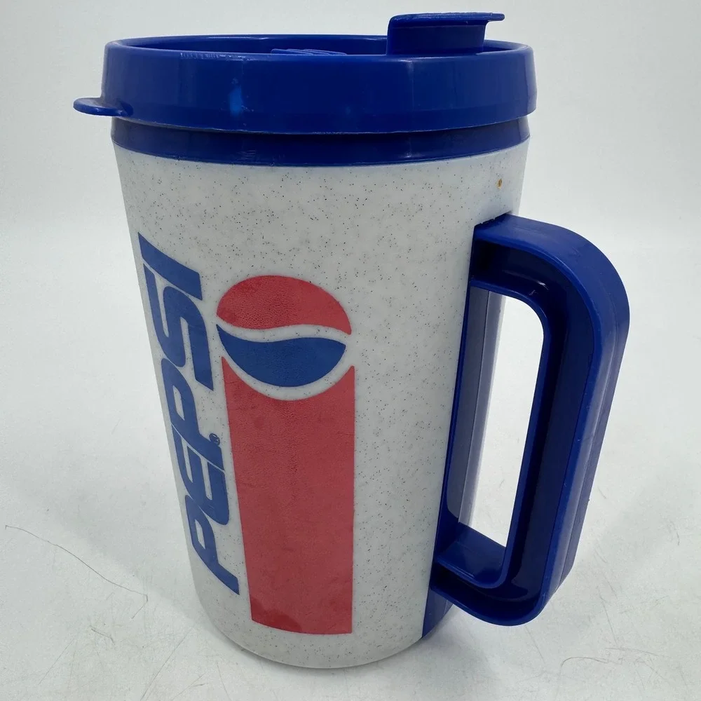 Vintage Aladdin Pepsi Tumbler Mug with Lid Handle Speckled‎ Retro Drinkware